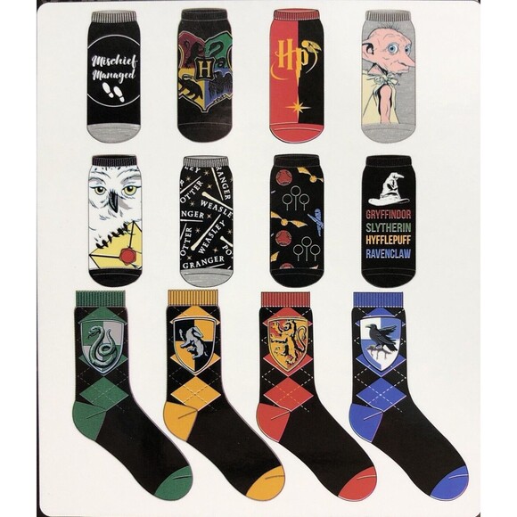 Harry Potter Christmas Gift Set Magic 12 Days of Socks 8 Low Cut 4 Crew Men's - Picture 2 of 5